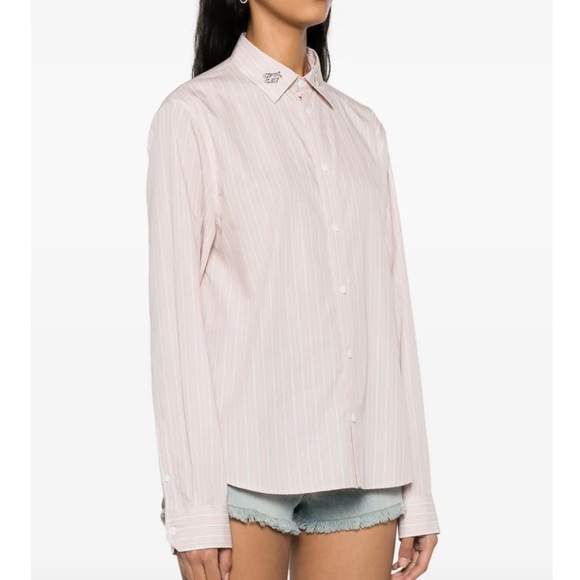 Zadig & Voltaire Cool Cat striped button up light pink cotton embroidered shirt - Picture 6 of 12
